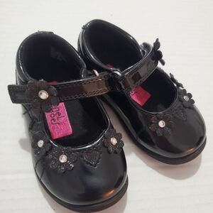 Rachel Shoes Alexia Black Baby Shoes With Floral Design And Rhinestones 3M NWOB